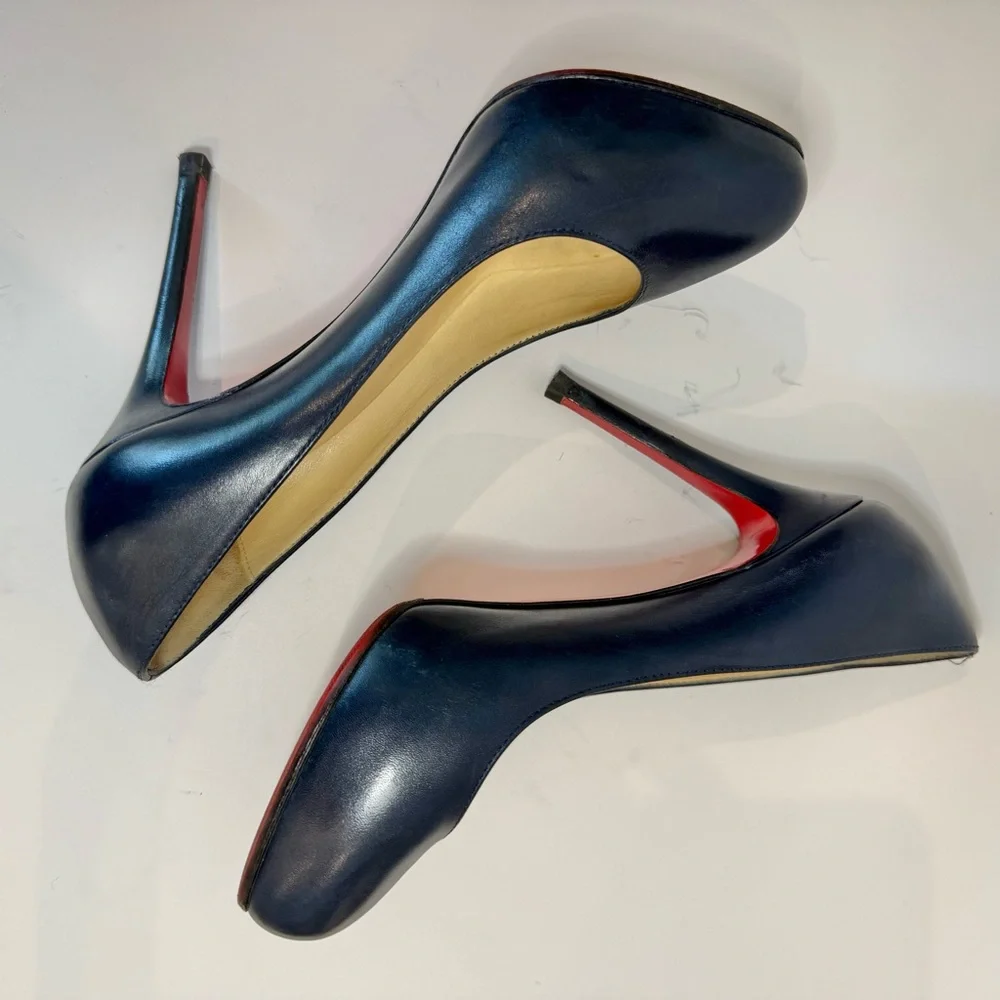 Christian Louboutin Simple Pump 100 Navy 37 Minimalist Feminine Designer Heels - Picture 3 of 7